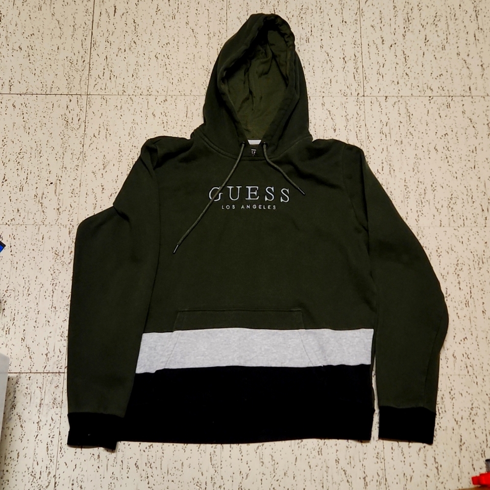 Guess Los Angeles Green, Gray And Black Spellout Pullover Sweater Hoodie